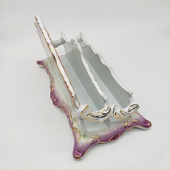 Limoges Hand Painted Floral Two Tier Footed Letter Holder. China Porcelain - Picture 4 of 16